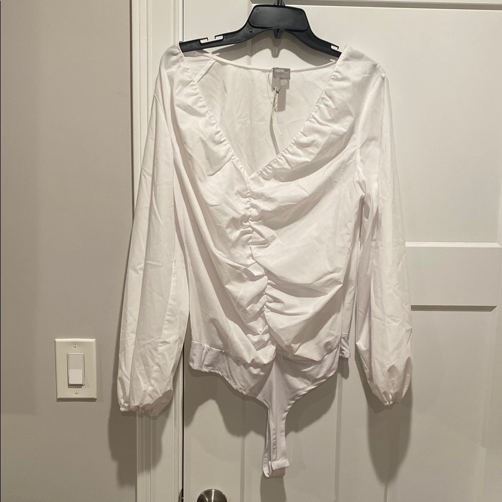 NWT ASOS White Ruched Blouse Body Suit